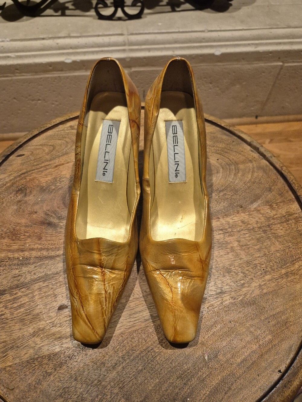 Vintage New Bellini Women's Yellow Leather Square-Toe Pumps
